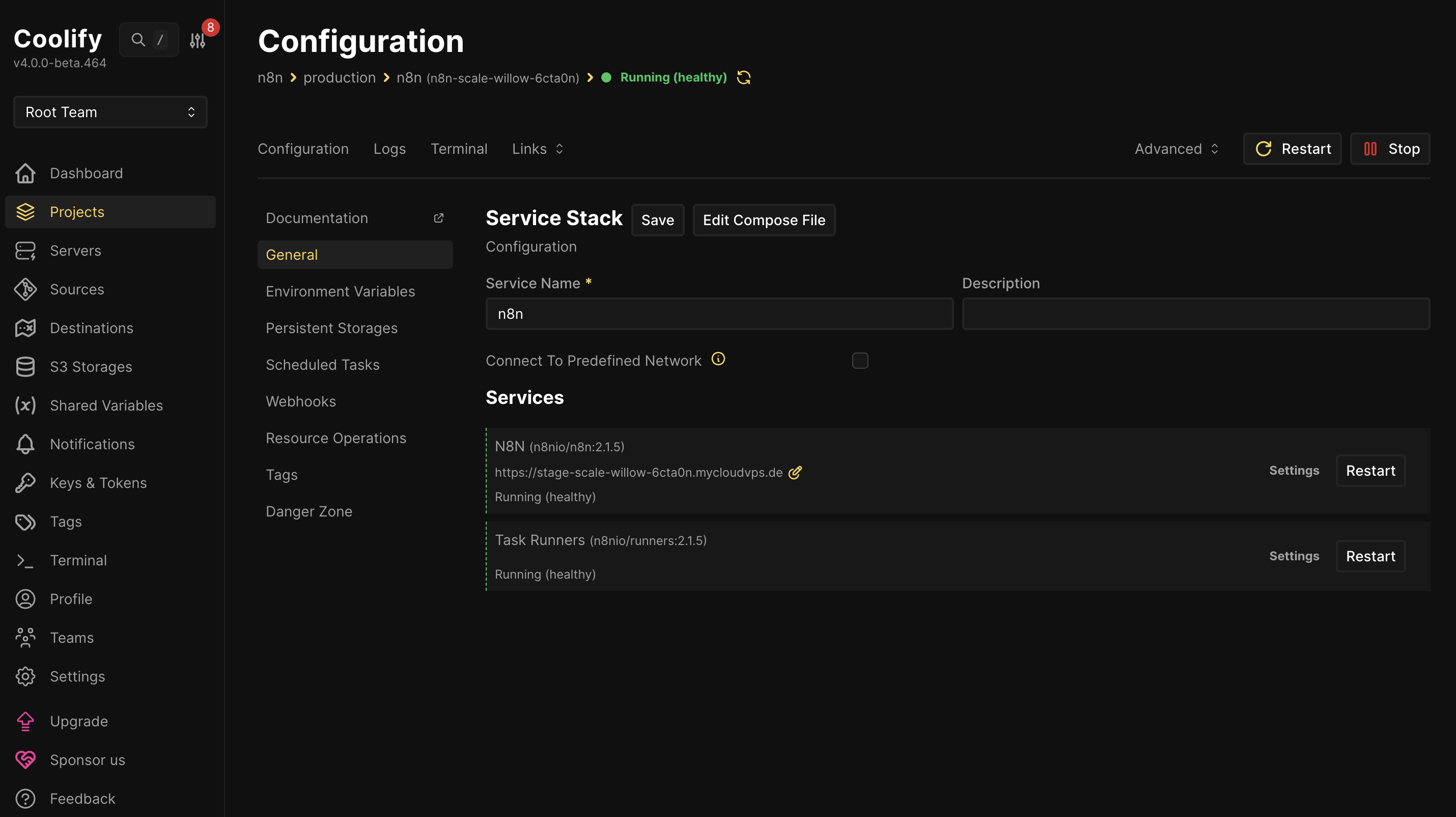 Coolify n8n erfolgreich deployed