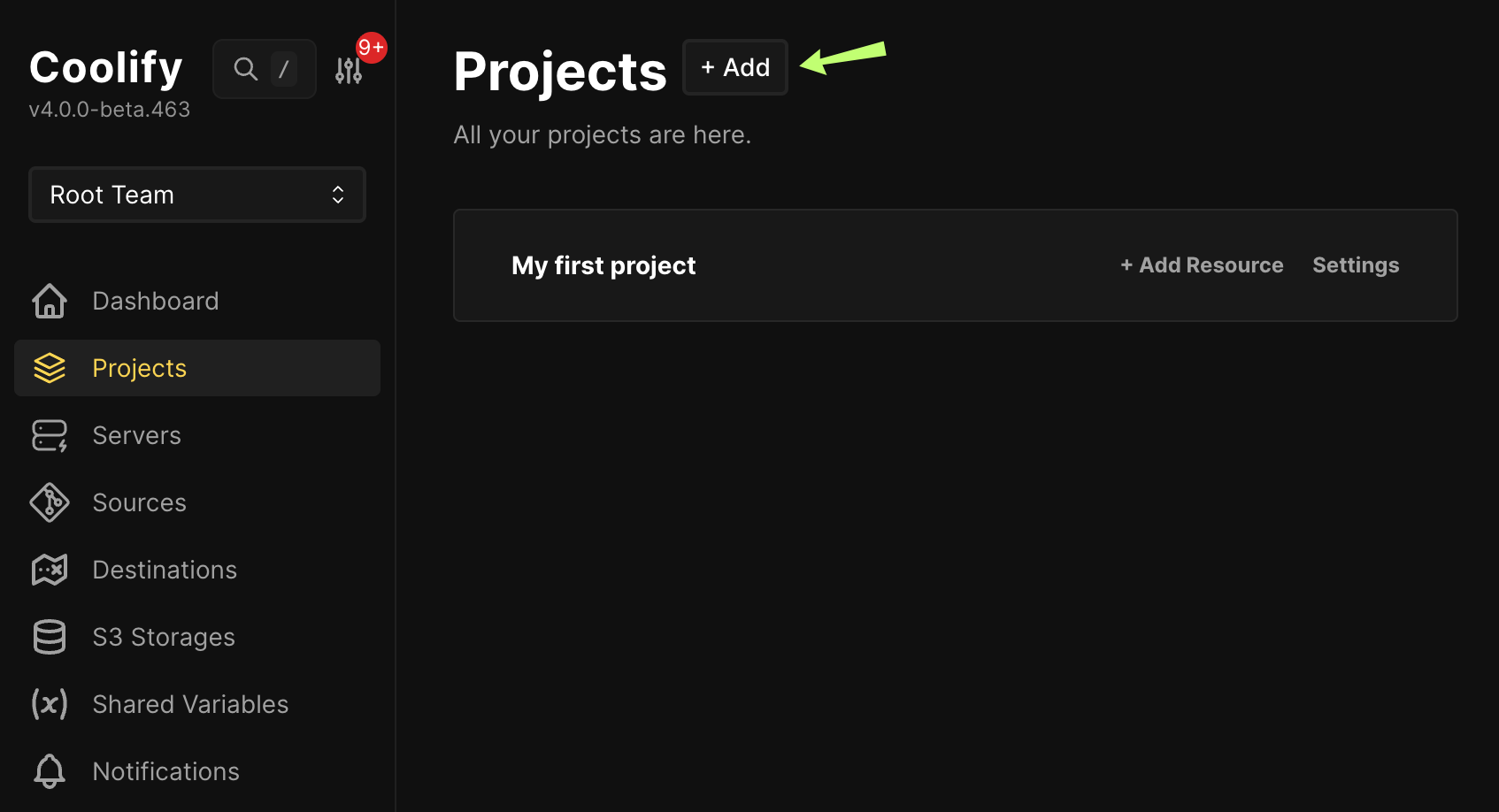 Coolify Projekt anlegen