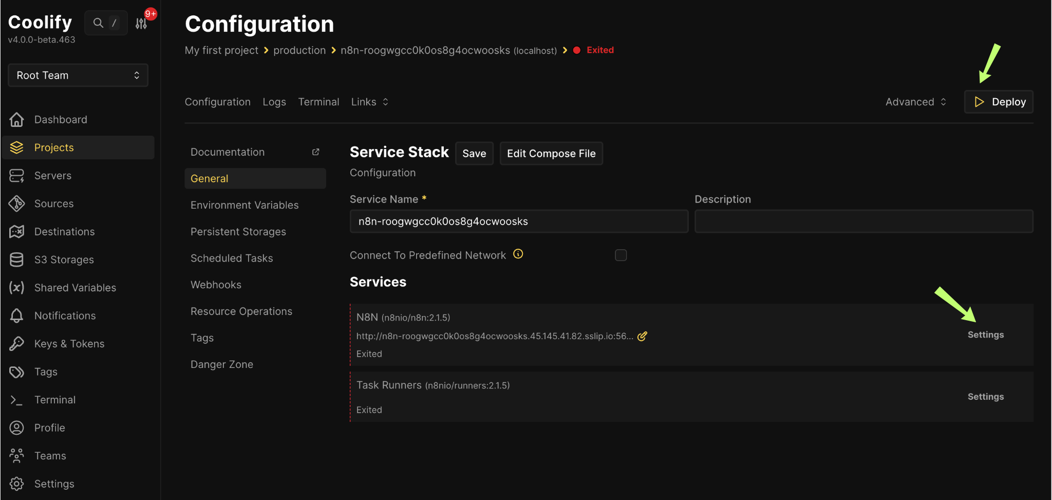 Coolify n8n konfigurieren und deployen