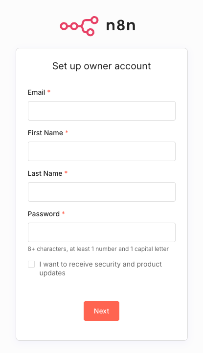 n8n Set up owner account