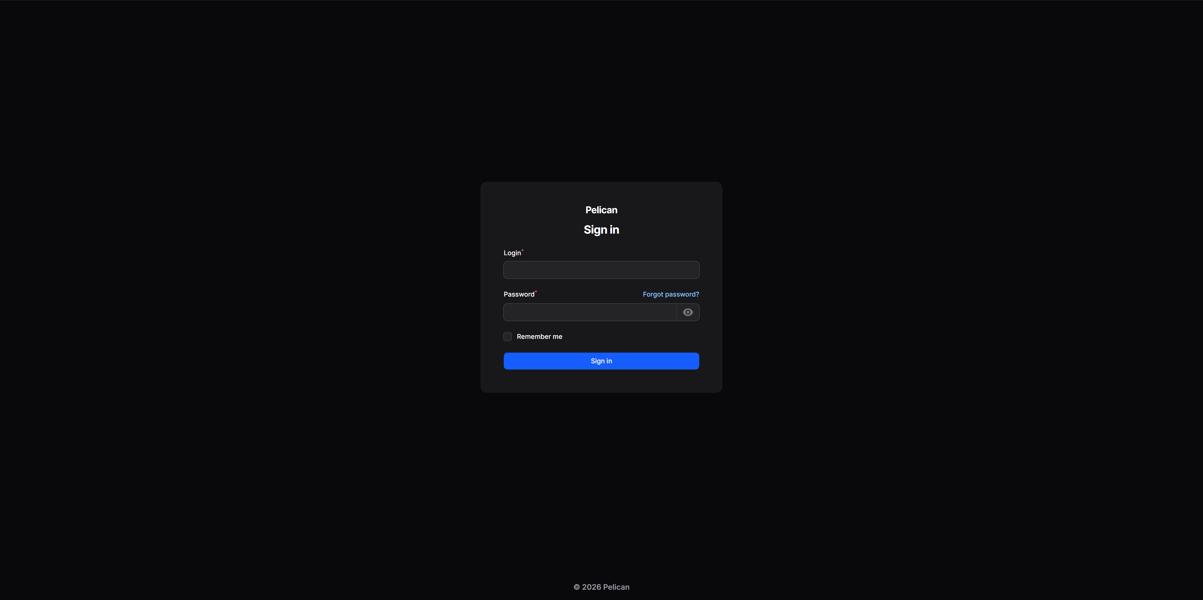 Pelican Panel Login-Maske